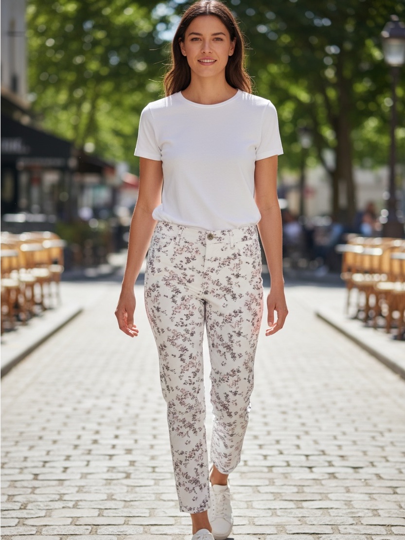 Rag & Bone Boy Cropped Jeans Micro Ditsy Floral White Pink Print Size 30
